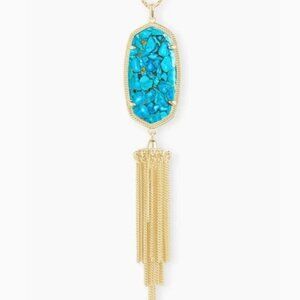 Kendra Scott Rayne Necklace Bronze Veined Turquoise Yellow Gold